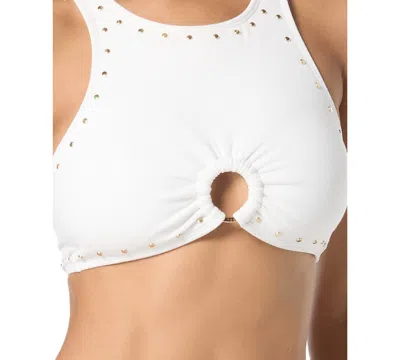 Michael Kors Michael  Women's Crepe Front-ring Studded Bikini Top
