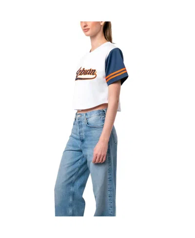Established & Co. Women's White Auburn Tigers Baseball Jersey Cropped T-shirt
