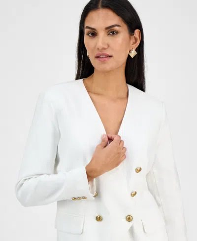 Inc International Concepts Women's Linen-blend Collarless Blazer, Exclusively At Macy's In White