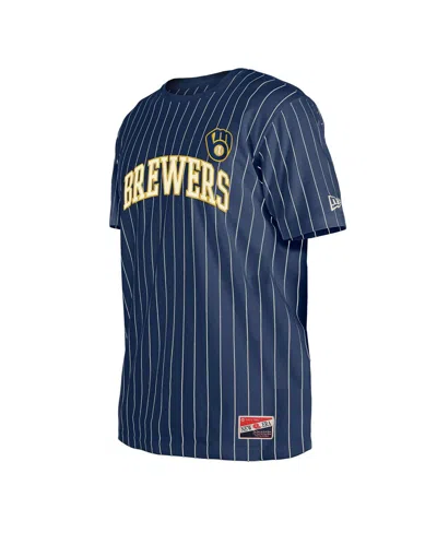 NEW ERA MEN'S NAVY MILWAUKEE BREWERS THROWBACK PINSTRIPE T-SHIRT 