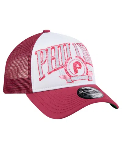New Era Men's Red Philadelphia Phillies Distressed 9forty A-frame Adjustable Trucker Hat