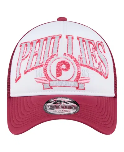 New Era Men's Red Philadelphia Phillies Distressed 9forty A-frame Adjustable Trucker Hat