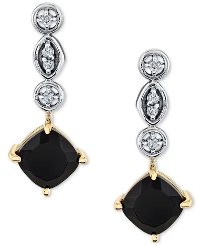 Macy's Onyx & Diamond Accent Square Drop Earrings In 10k Gold