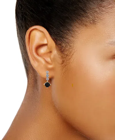 Macy's Onyx & Diamond Accent Square Drop Earrings In 10k Gold