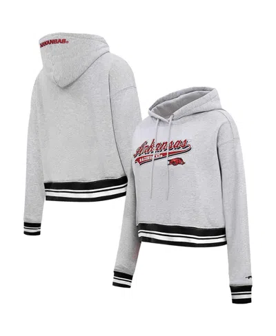 Pro Standard Women's Heather Gray Arkansas Razorbacks Script Tail Fleece Cropped Pullover Hoodie In Gray