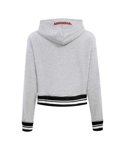 Pro Standard Women's Heather Gray Arkansas Razorbacks Script Tail Fleece Cropped Pullover Hoodie In Gray