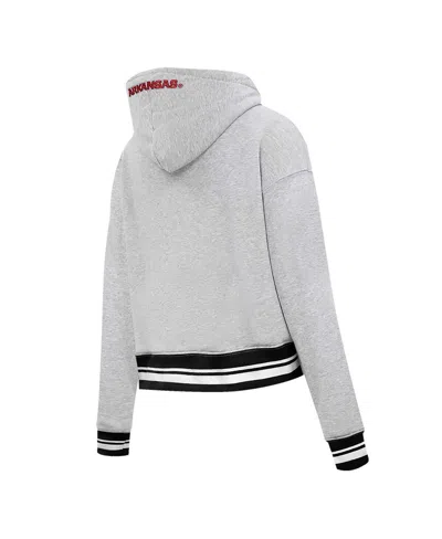 Pro Standard Women's Heather Gray Arkansas Razorbacks Script Tail Fleece Cropped Pullover Hoodie In Gray