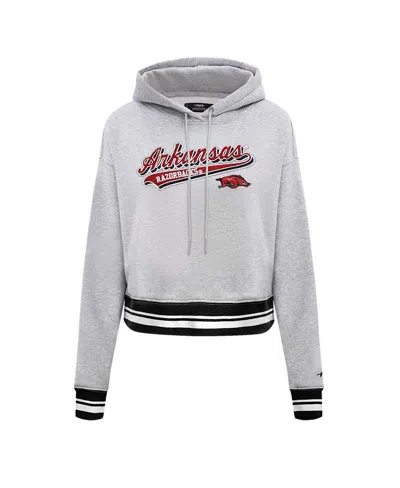 Pro Standard Women's Heather Gray Arkansas Razorbacks Script Tail Fleece Cropped Pullover Hoodie In Gray