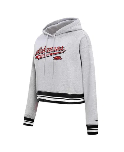 Pro Standard Women's Heather Gray Arkansas Razorbacks Script Tail Fleece Cropped Pullover Hoodie In Gray