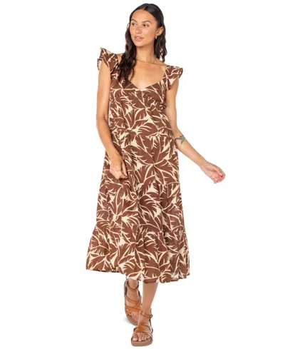 Roxy Palmy Days Tiered Cotton Midi Dress In Brown