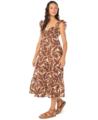 Roxy Palmy Days Tiered Cotton Midi Dress In Brown