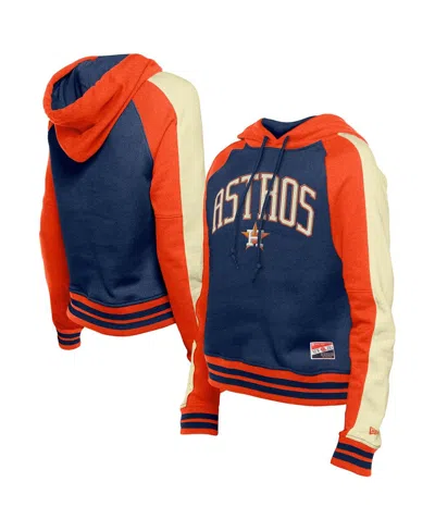 New Era Women's Navy Houston Astros Cooperstown Collection Cropped Raglan Pullover Hoodie In Blue