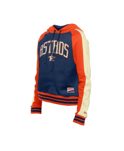 New Era Women's Navy Houston Astros Cooperstown Collection Cropped Raglan Pullover Hoodie In Blue