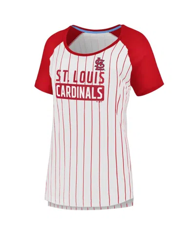 Fanatics Women's White St. Louis Cardinals Cooperstown Collection Iconic Pinstripe Raglan Scoop Neck T-shirt