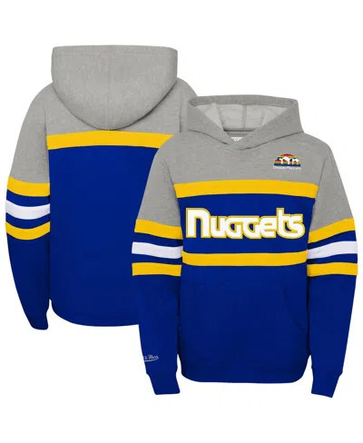 Mitchell & Ness Big Boys And Girls Royal/heather Gray Denver Nuggets Hardwood Classics Head Coach Pullover Hoodie