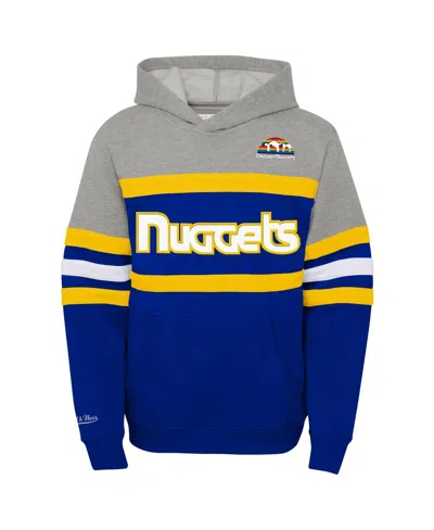 Mitchell & Ness Big Boys And Girls Royal/heather Gray Denver Nuggets Hardwood Classics Head Coach Pullover Hoodie