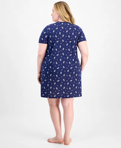 Charter Club Women's Printed Short-sleeve Sleepshirt, Exclusively At Macy's In Blue
