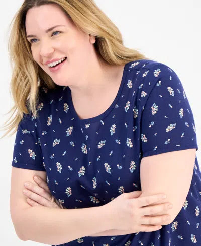 Charter Club Women's Printed Short-sleeve Sleepshirt, Exclusively At Macy's In Blue