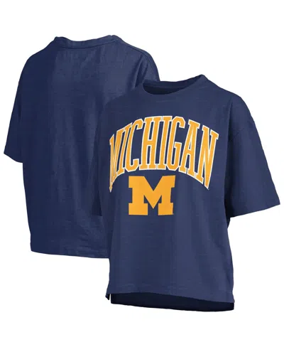 Pressbox Navy Michigan Wolverines Nelson Arch Over Logo Waist Length Oversized Slub T-shirt In Blue