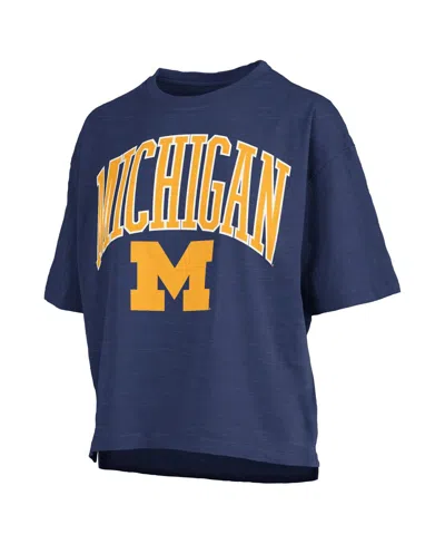 Pressbox Navy Michigan Wolverines Nelson Arch Over Logo Waist Length Oversized Slub T-shirt In Blue