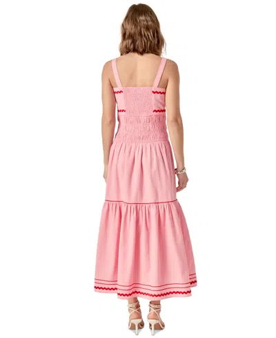 English Factory Linen Cotton Ric Rac Midi Dress In Pink