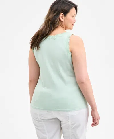 Style & Co Plus Size Lace-trimmed Tank Top, Exclusively At Macy's In Green