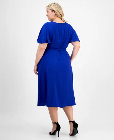 Connected Plus Size Tie-waist Flutter-sleeve Midi Dress