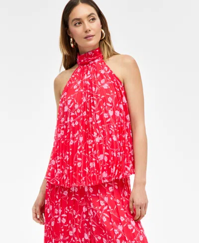 Inc International Concepts Womens Printed Pleated Chiffon Halter Top High Rise Printed Chiffon Wide Leg Pants Exclusively At Ma In Red