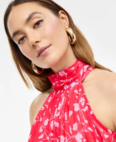 Inc International Concepts Womens Printed Pleated Chiffon Halter Top High Rise Printed Chiffon Wide Leg Pants Exclusively At Ma In Red