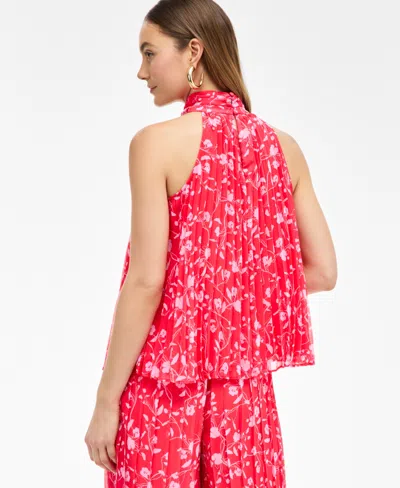 Inc International Concepts Womens Printed Pleated Chiffon Halter Top High Rise Printed Chiffon Wide Leg Pants Exclusively At Ma In Red