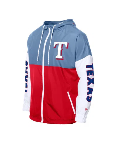 New Era Men's Red/light Blue Texas Rangers Color Block Full-zip Hoodie Windbreaker Jacket In Multi
