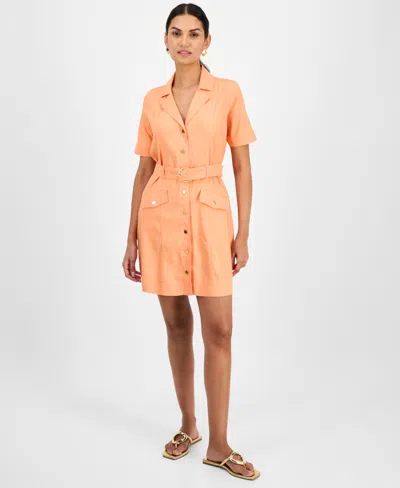Inc International Concepts Women's Linen-blend Belted Mini Dress, Exclusively At Macy's In Orange