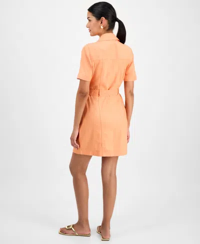 Inc International Concepts Women's Linen-blend Belted Mini Dress, Exclusively At Macy's In Orange