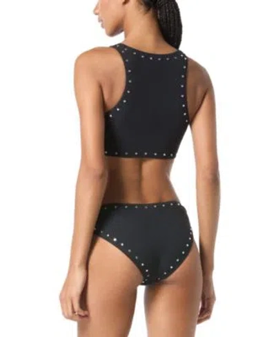 Michael Kors Michael  Womens Crepe Ring Studded Front Crop Top Crepe Ring Studded Front Bottoms In Black