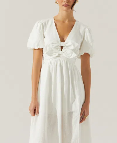 Astr Women's Citrine Puff-sleeve Linen & Cotton Midi Dress In White