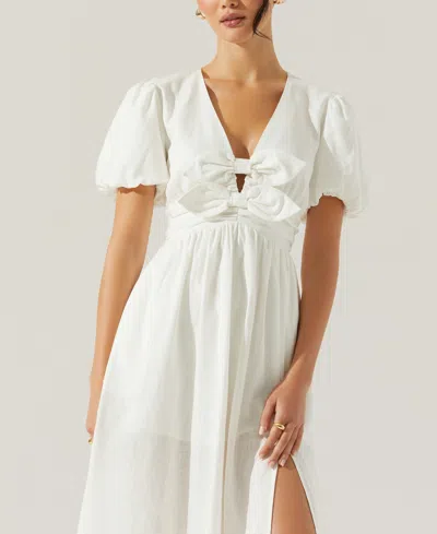 Astr Women's Citrine Puff-sleeve Linen & Cotton Midi Dress In White