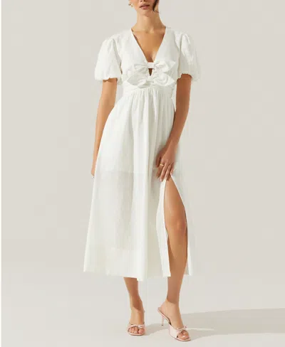 Astr Women's Citrine Puff-sleeve Linen & Cotton Midi Dress In White