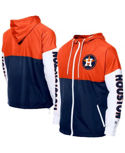NEW ERA MEN'S NAVY/ORANGE HOUSTON ASTROS COLOR BLOCK FULL-ZIP HOODIE WINDBREAKER JACKET 