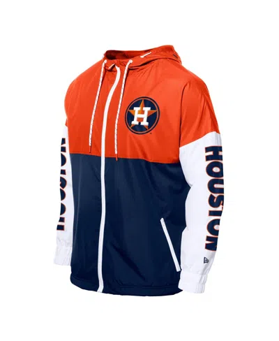 New Era Men's Navy/orange Houston Astros Color Block Full-zip Hoodie Windbreaker Jacket In Multi