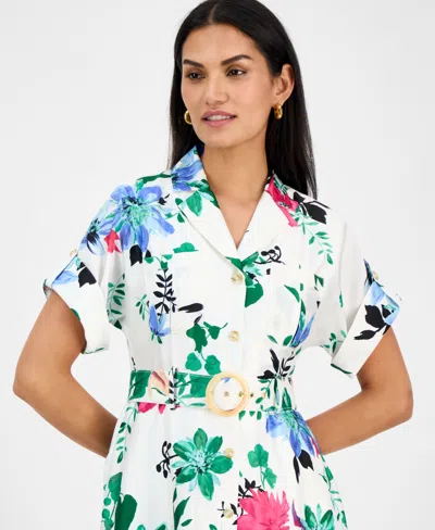 Tahari Women's Collared Short-sleeve Midi Shirtdress