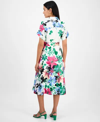 Tahari Women's Collared Short-sleeve Midi Shirtdress