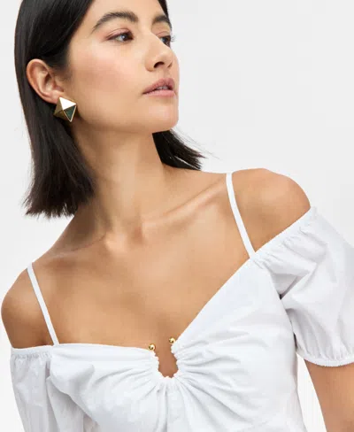 Inc International Concepts Women's Cotton Cold-shoulder Midi Dress, Exclusively At Macy's In White