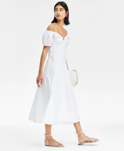 Inc International Concepts Women's Cotton Cold-shoulder Midi Dress, Exclusively At Macy's In White