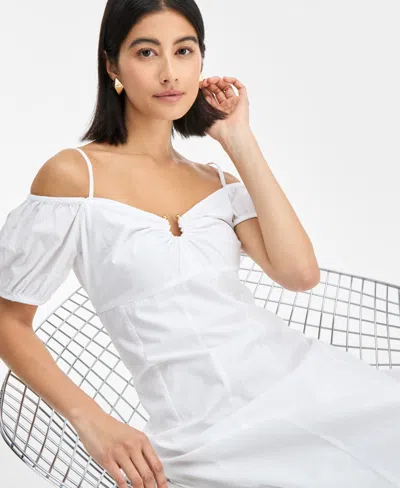 Inc International Concepts Women's Cotton Cold-shoulder Midi Dress, Exclusively At Macy's In White