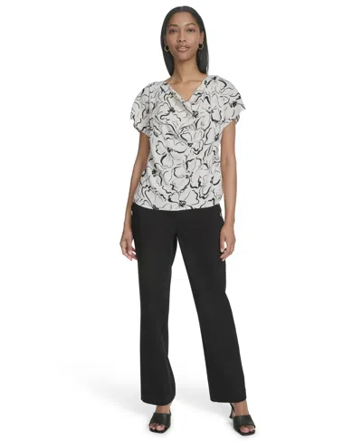 Halston Women's Printed Cap-sleeve V-neck Blouse