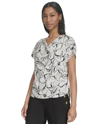 Halston Women's Printed Cap-sleeve V-neck Blouse