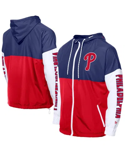New Era Men's Red/royal Philadelphia Phillies Color Block Full-zip Hoodie Windbreaker Jacket In Blue