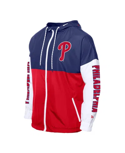 New Era Men's Red/royal Philadelphia Phillies Color Block Full-zip Hoodie Windbreaker Jacket In Blue