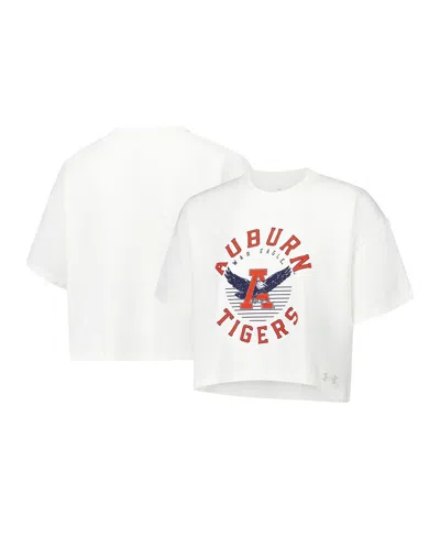 Under Armour Women's Cream Auburn Tigers Iconic Heavyweight Soft Boxy Cropped T-shirt In White