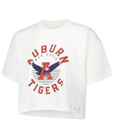 Under Armour Women's Cream Auburn Tigers Iconic Heavyweight Soft Boxy Cropped T-shirt In White